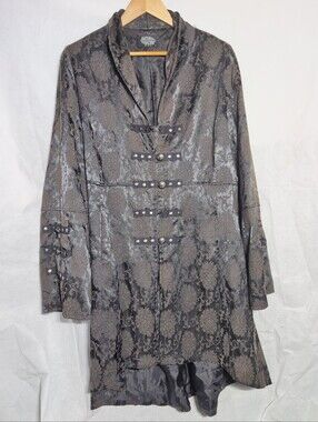 Hearts And Roses Sz 4 Goth Corset Back Womens Black Satin Brocade Duster Coat